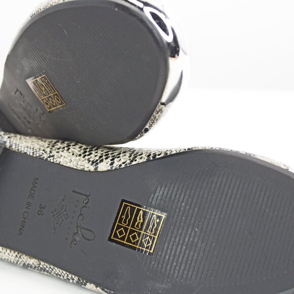 Piche’ Reptile Embossed Leather And Metallic Silver Cap Toe Ballet Flats - Picture 6 of 7